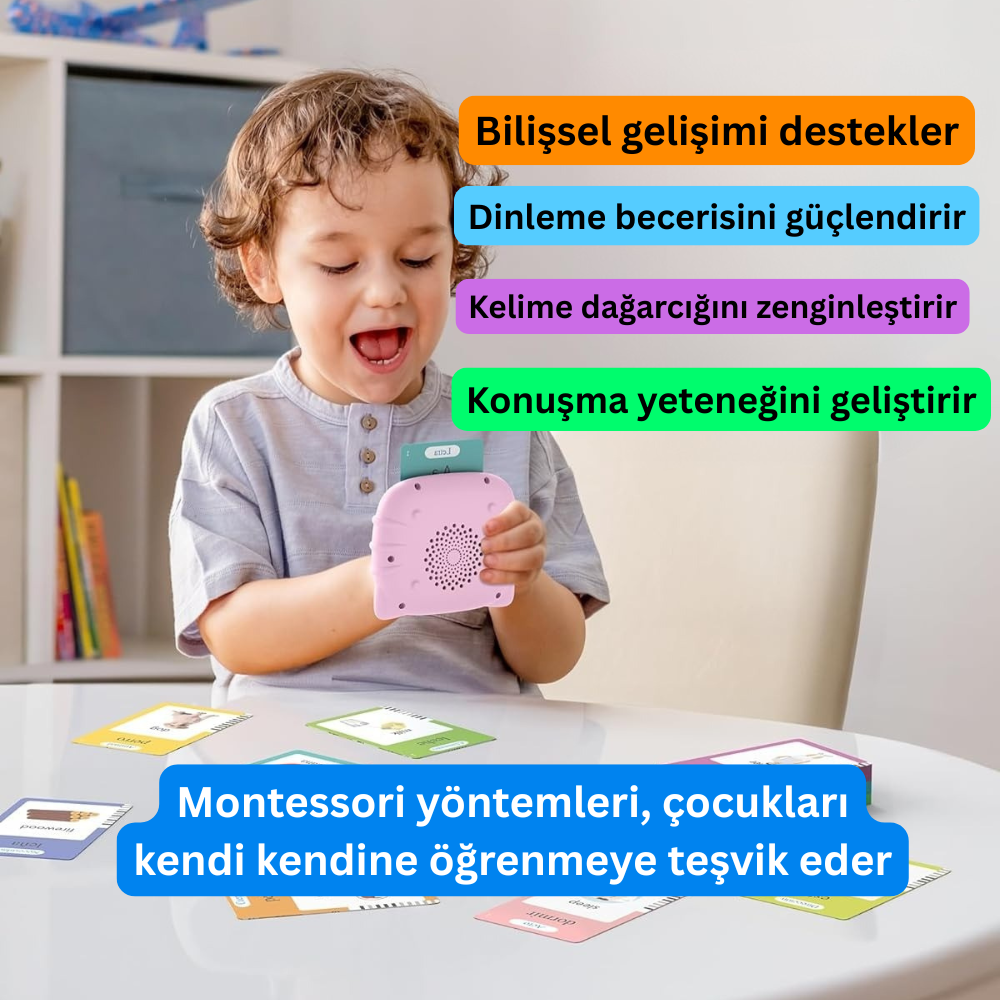 İngilizce Öğrenme Cihazı 514 Farklı Sesli Kelime | Yıpranmaz Yırtılmaz Kartlı